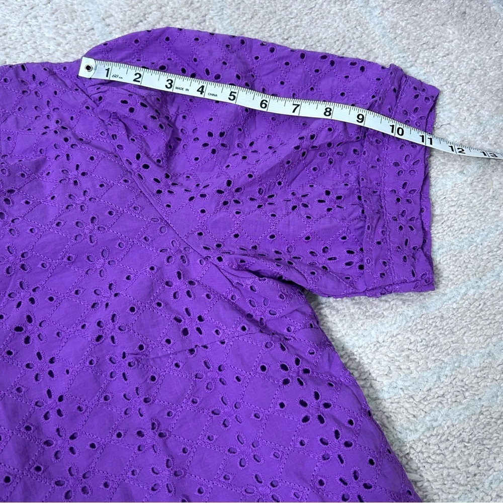 NWT Draper James Purple Eyelet V-Neck Blouse Puff Sleeves Large Preppy Summer - Picture 10 of 10
